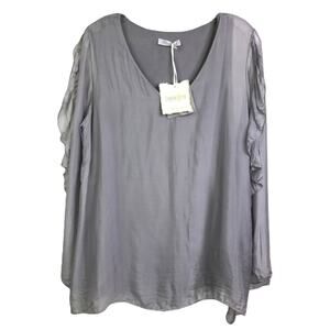 Cobblestone Living Top Women S Light Gray Valtentina Silk Ruffle Sleeves NWT $95